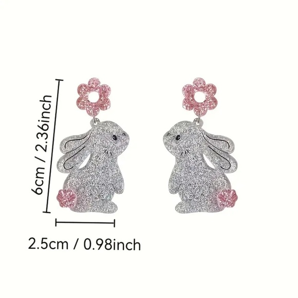 Silver Glitter Easter Bunny Earrings - Picture 2 of 2